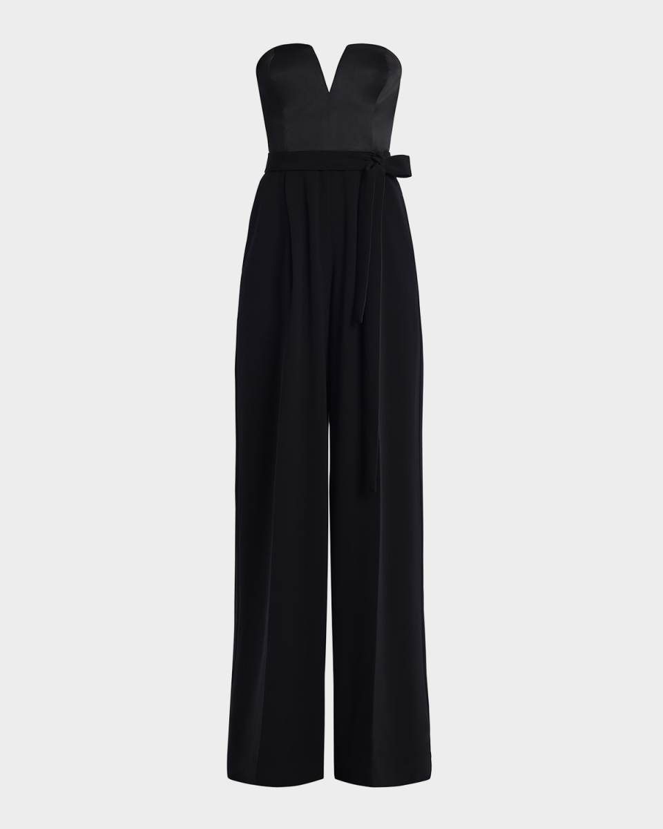 Strapless Wide-Leg Mixed Media Jumpsuit